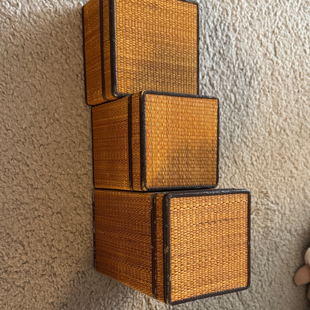 Woven Tan Storage Boxes set from
Restoration hardware (tall, medium and short)